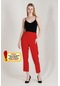 Balenbi 1005 Kırmızı Havuç Paça Yüksek Bel Likralı Dokuma Kadın Pantolon-kırmızı