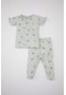 Defacto Kız Bebek Balerin Desenli Kısa Kollu Penye Pijama Takımı C2036a524smgn1195