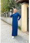 İkili Uzun Nevrül Detaylı Sade Basic Uzun Büyük Beden Spor Elbise - 12026 - İndigo-indigo