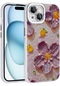 Mutcase - İphone Uyumlu İphone 15 - Kılıf Çiçek Desenli Parlak Taşlı Sert Silikon Garden Kapak - Mor