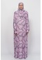 Pratik Tek Parça Ağaç Desenli Kollu Tak Çıkar Başörtülü Likralı Tesettür Namaz Elbisesi 990-0705 Pembe