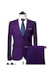 Ikkb Erkek Business Casual İki Düğmeli Takım Elbise İki Parçalı Set Mor