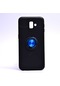Noktaks - Samsung Galaxy Uyumlu Galaxy J6 Plus - Kılıf Yüzüklü Auto Focus Ravel Karbon Silikon Kapak - Siyah-mavi
