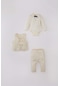 Defacto Erkek Bebek Uzun Kollu Çıtçıtlı Body Yelek Pantolon Keten 3'lü Takım B9507a524smwt47