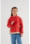 Kız Çocuk Deri Garnili Kapşonlu Sweatshirt 4519 Kiremit