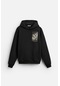 Önü Dtf Baskılı Oversize Hoodie Sweat Siyah