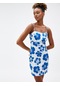 Koton Çiçekli Elbise Mini İnce Askılı Dokulu Mavi Desenli 3sal80033ık 3SAL80033IK6D2