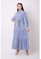Violevin Er-cool Kadın Kuşaklı Keten Elbise 8050-29-mavi