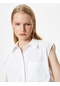 Koton Crop Gömlek Kısa Kollu Düğmeli Cep Detaylı Pamuklu Kırık Beyaz 4sak60292uw