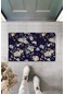 Lacivert Kapı Önü Paspası Minik Çiçekler Desen  K-3249
