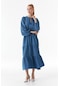 Fullamoda Fullamodest Yakası Bağlamalı V Yaka Elbise- Mavi 24YGB1796202003-İndigo