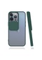 Mutcase - İphone Uyumlu İphone 13 Pro - Kılıf Slayt Sürgülü Arkası Buzlu Lensi Kapak - Koyu Yeşil