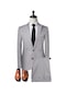 Ikkb İlkbahar ve Sonbahar Erkek Moda Düz Renk İş Rahat Takım Elbise 2 Parçalı Set Gri