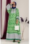 Robalı Yarım Düğmeli Viscon Elbise -yeşil-2369 - Kadın