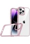 Noktaks - iPhone Uyumlu 14 Pro - Kılıf Arkası Şeffaf Kamera Çevresi Parlak Zıt Renkli Flora Kapak - Rose Gold