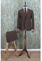 Erkek Regular Fit Mono Yaka Kahverengi Takım Elbise-3165-kahverengi