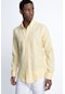 Tudors Slim Fit Uzun Kol Biyeli Yaka Düğmeli Keten Erkek Sarı Gömlek-26923-sarı