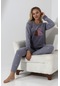 Fawn 5015 Peluş Welsoft Polar Kışlık Ayıcıklı Yumoş Kadın Pijama Takımı Açık Gri