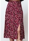 Moda A-line Çiçekli Desen Günlük Midi Boy Yırtmaç Detaylı Viskon Kumaşlı Midi Dokuma Etek Pembe