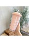 Yaratıcı Kore Plastik Bardak Çift Katmanlı Büyük Kapasiteli Saman Ins Su Isıtıcısı Kız Ev Ofis Kahvaltı Süt Meyve Suyu Fincanı-550Ml 9405Pink