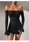 Siyah Dalgıç Kumaş İspanyol Kol Mini Elbise