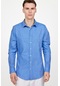 Tudors Slim Fit Uzun Kol Keten Efekt Düz Biyeli Mavi Gömlek-27450-mavi