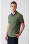 Avva Erkek Haki Yakası Çizgili Standart Fit Normal Kesim 2 Düğmeli Polo Yaka T-Shirt E001036