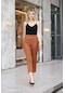 Feela Moda 1001 Taba Havuç Paça Beli Lastikli Dokuma Kadın Pantolon-taba