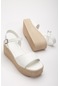 Baretli Kalın Tekbant Beyaz Kadın Dolgu Topuklu Sandalet-2972-beyaz