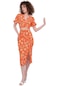 Kadın Orange Önü Düğmeli Yırtmaçlı Etek Takım-27503-orange