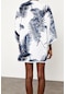 Xhan Beyaz & Mavi Kolları Güpürlü Palmiye Desenli Kimono 2yxk4-