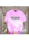 New York X Baskılı Beyaz Tshirt Pembe