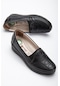 Hakiki Deri Nakış Detaylı Cilt Siyah Büyük Numara Kadın Ayakkabısı Günlük-2575-siyah