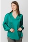 Ekol V Yaka Büyük Beden Zincir Detaylı Yeşil Kadın Bluz 23201555