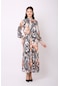 Violevin Er-cool Kadın Saten Desenli Elbise 80291-35-kahverengi