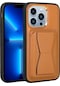 Ekılıf - İphone 13 Pro Uyumlu Kılıf Kartlıklı Standlı Pu Deri Memo Kapak - Kahve Açık