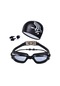 Yüzme Şapkalı Yüksek Çözünürlüklü Su Geçirmez Sis Geçirmez Yüzme Gözlüğü Siyah