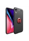 Noktaks - iPhone Uyumlu Xr 6.1 - Kılıf Yüzüklü Auto Focus Ravel Karbon Silikon Kapak - Siyah-kırmızı