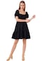 Kadın Siyah Yaka Büzgülü Kloş Poplin Elbise-26030-siyah