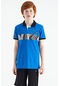 Tommy Life Saks Şerit Baskı Detaylı Pola Yaka Standart Kalıp Erkek Çocuk T-shirt - 11162 Saks