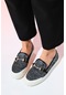 Barcelos Siyah Hasır Tokalı Kadın Loafer Ayakkabı