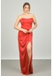 Doridorca Kadın Straplez Derin Yırtmaçlı Uzun Abiye Elbise 5062 Kırmızı