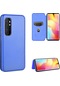 Xiaomi Mi Note 10 Lite Karbon Fiber Doku Yatay Flip Tpu Pc Pu Deri Kılıf Kart Yuvası İle Mavi