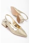 Büyük Numara Parlak Çizgili Deri Gold Kadın Topuklu Ayakkabı-2750-gold