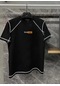 Unisex Dikişli Baskılı Oversize T-shirt - Siyah L