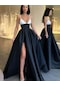 İkkb Kadın Giyim Büyük Beden Derin V Yırtmaçlı Siyah Beyaz Abiye Elbise