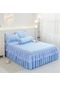 Mavi 3 Adet Dantel Yatak Örtüsü Yatak Etek Yatak Yatak Örtüsü Yastık Kılıfı Seti Fırçalanmış Mikrofiber Fırfır Yatak Etek 150 200cm