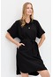 Desen Triko Kadın Gömlek Yaka Yakası Ve Cebi Düğmeli Elbise Kmy24078 Siyah