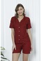 Mirano 1201 Pegasus Kumaş Düğmeli Şortlu Likralı Kadın Pijama Takımı Bordo