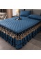 Kraliyet Mavisi Pamuk Kalınlaşmış Prenses Tarzı Dantel Yatak Etek Üç Parçalı Set 1.8m/1.5m/2.0m Yatak Kaymaz Yatak Örtüsü 180 200cm